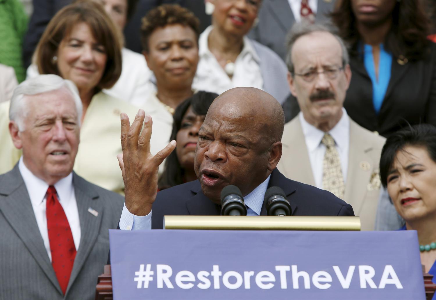 Civil rights icon and Congressman John Lewis (D-GA) speaks at an event celebrating the 50th anniversary of the Voting Rights Act of 1965 in Washington