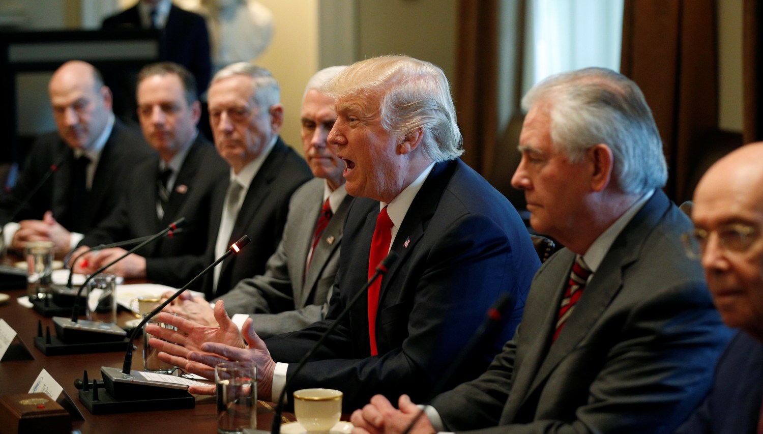U.S. President Donald Trump speaks during his meeting with Iraqi Prime Minister Haider al-Abadi in the Cabinet Room of the White House in Washington, U.S., March 20, 2017. REUTERS/Kevin Lamarque