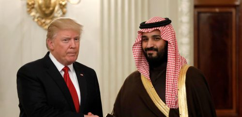 DATE IMPORTED:March 14, 2017U.S. President Donald Trump and Saudi Deputy Crown Prince and Minister of Defense Mohammed bin Salman meet at the White House in Washington, U.S., March 14, 2017. REUTERS/Kevin Lamarque