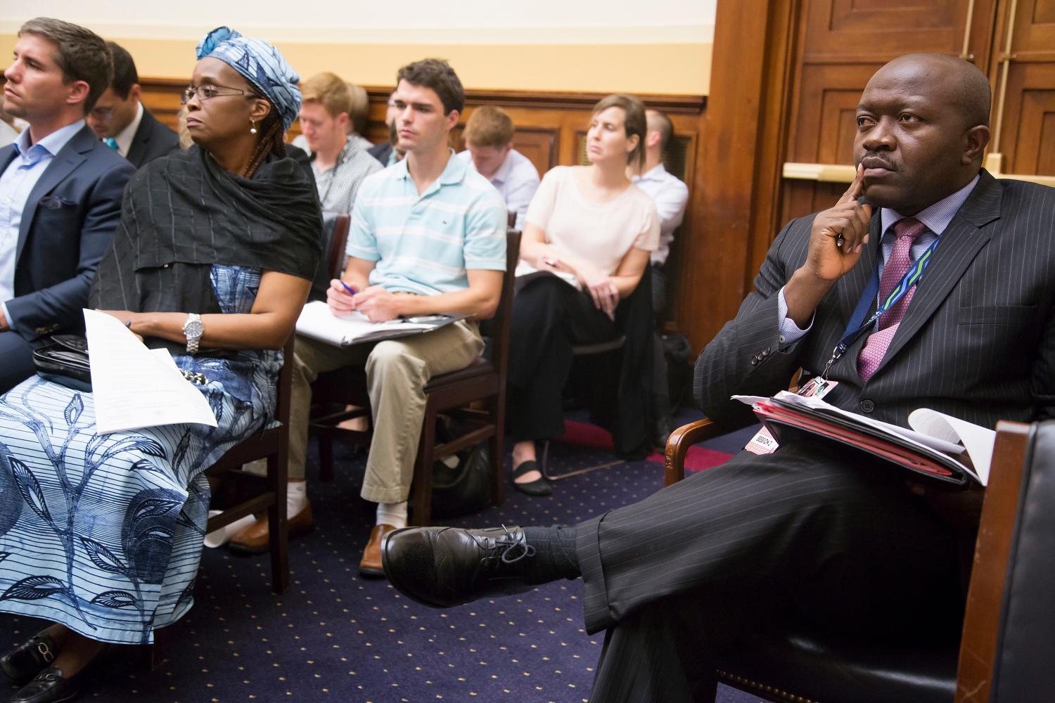 Liberia's Foreign Minister Ngafuan attends a hearing of a House Foreign Affairs subcommittee, about the Ebola crisis in West Africa, on Capitol Hill in Washington