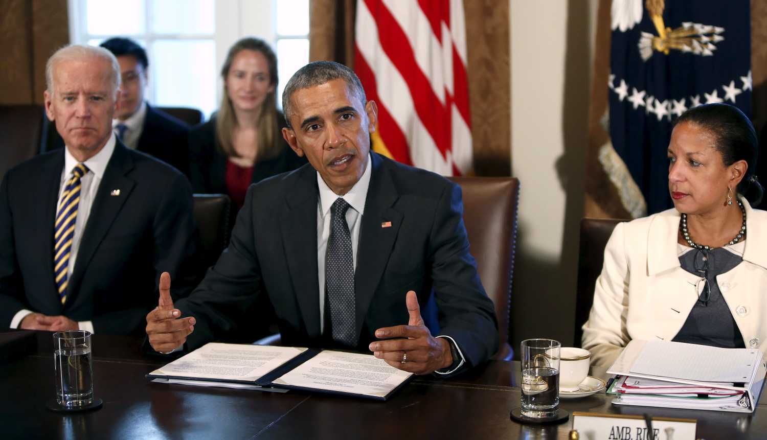 U.S. President Obama meets with combatant commanders and Joint Chiefs of Staff at the White House in Washington