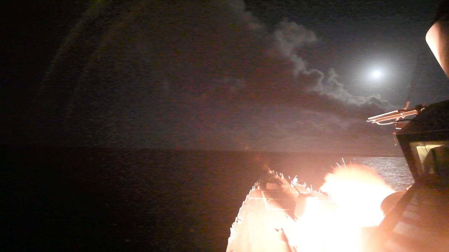U.S. Navy guided-missile destroyer USS Porter (DDG 78) conducts strike operations while in the Mediterranean Sea which U.S. Defense Department said was a part of cruise missile strike against Syria on April 7, 2017. Ford Williams/Courtesy U.S. Navy/Handout via REUTERS ATTENTION EDITORS - THIS IMAGE WAS PROVIDED BY A THIRD PARTY. EDITORIAL USE ONLY. - RTX34HHK