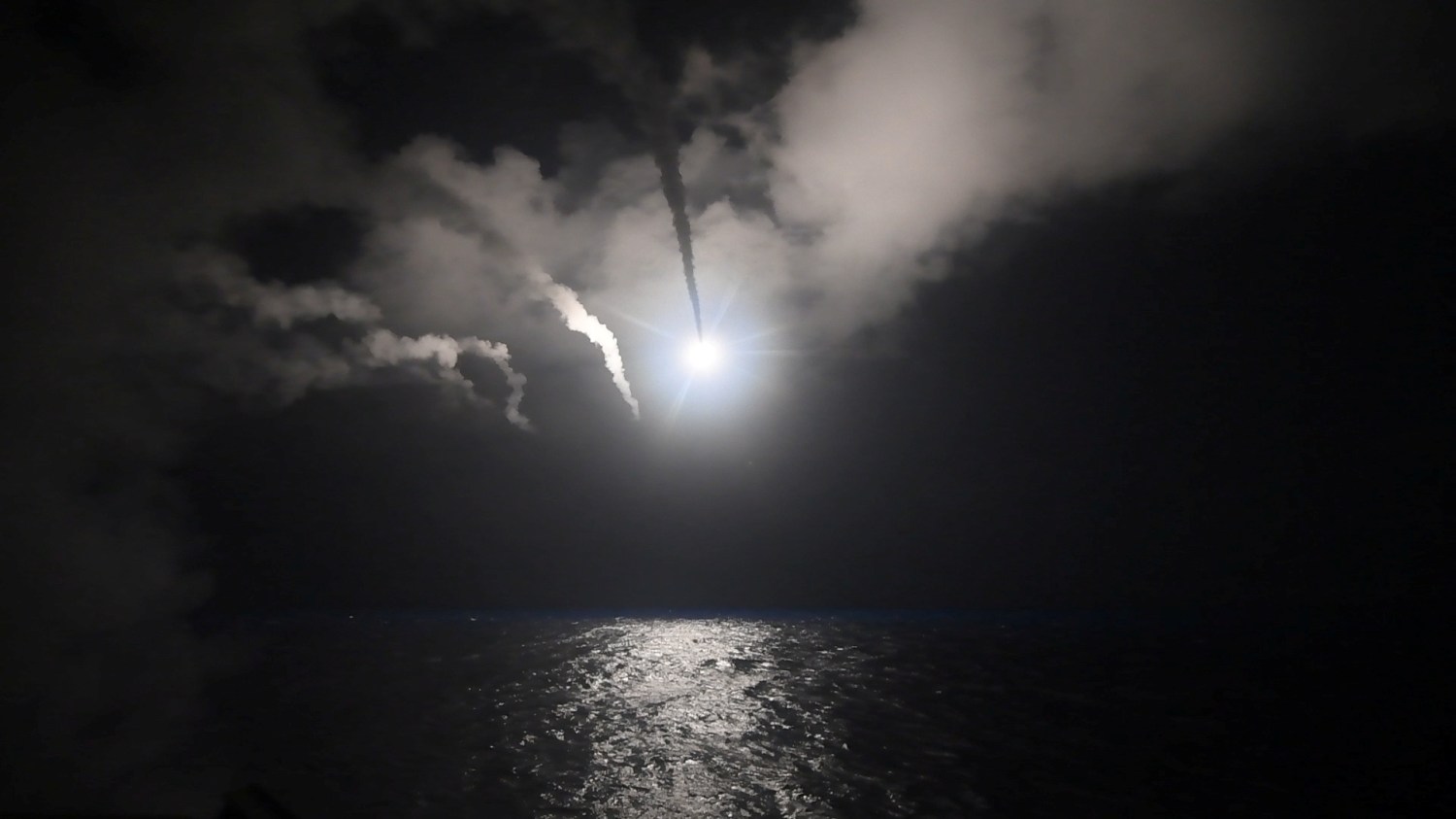 U.S. Navy guided-missile destroyer USS Porter (DDG 78) conducts strike operations while in the Mediterranean Sea which U.S. Defense Department said was a part of cruise missile strike against Syria on April 7, 2017. Ford Williams/Courtesy U.S. Navy/Handout via REUTERS ATTENTION EDITORS - THIS IMAGE WAS PROVIDED BY A THIRD PARTY. EDITORIAL USE ONLY. TPX IMAGES OF THE DAY - RTX34HGZ