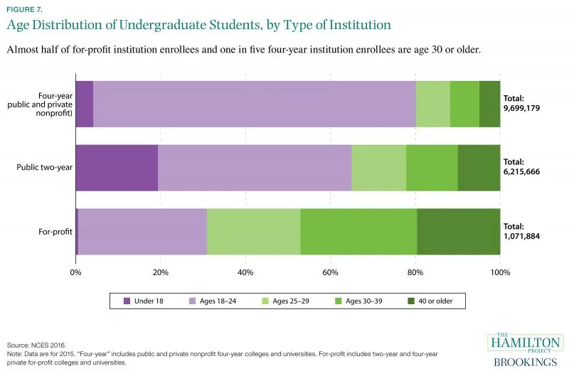 Figure 7. Age Distribution of Undergraduate Students, by Type of Institution