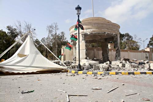 A damaged compound occupied by a Libyan self-declared rival prime minister is seen after it was taken over by armed groups aligned with a U.N.-backed government in heavy fighting, in Tripoli, Libya, March 15, 2017. REUTERS/Hani Amara - RTX3154X