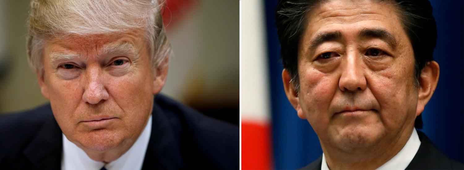 A combination of file photos show U.S. President Donald Trump (L) in Washington March 1, 2017 and Japan's Prime Minister Shinzo Abe in Tokyo November 18, 2014 . REUTERS/Kevin Lamarque/Toru Hanai/File Photos