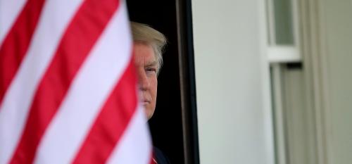 U.S. President Donald Trump waits for the arrival of Egypt's President Abdel Fattah al-Sisi at the White House in Washington, U.S., April 3, 2017. REUTERS/Carlos Barria TPX IMAGES OF THE DAY - RTX33W7D