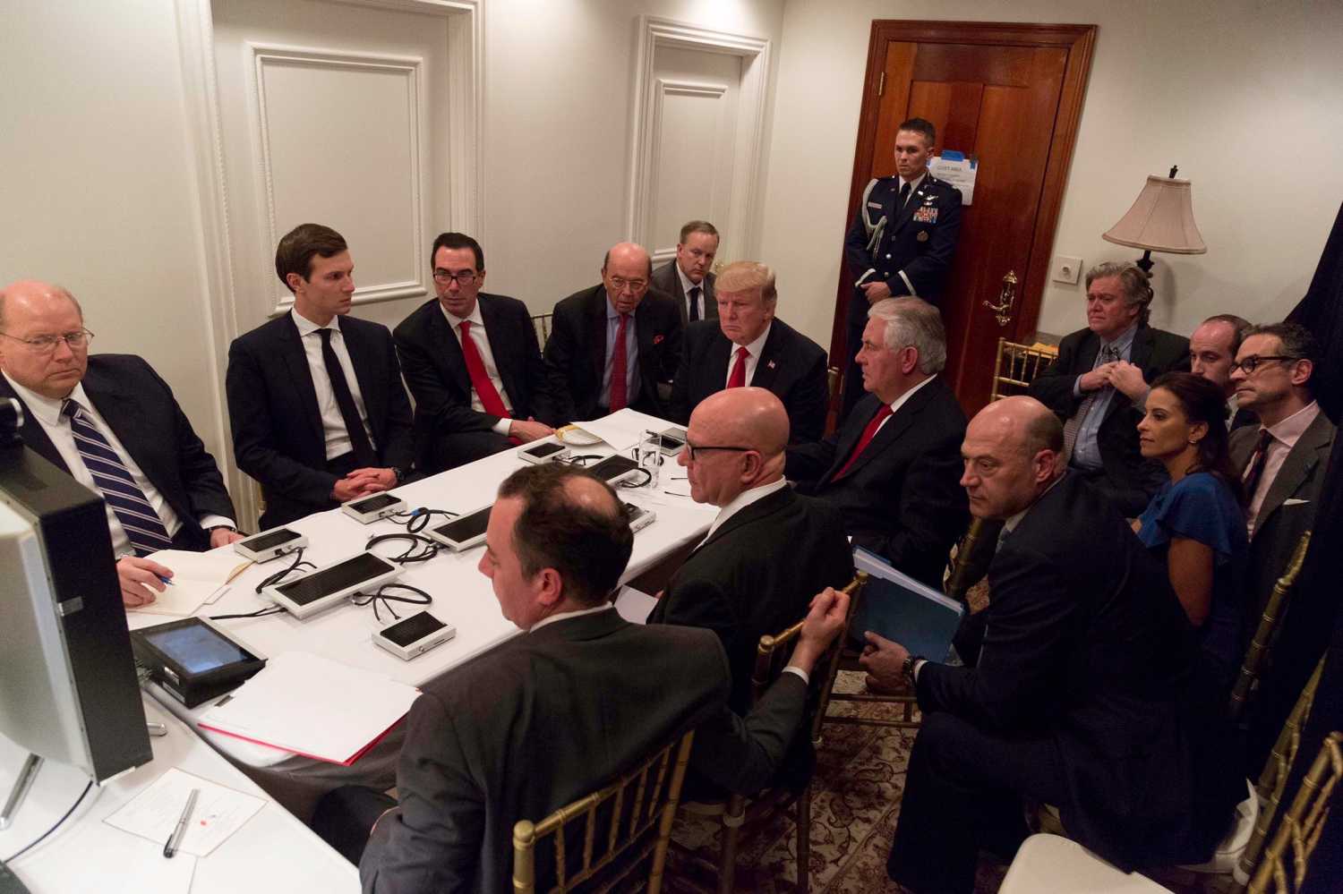 President Trump and advisers on the Syria strike