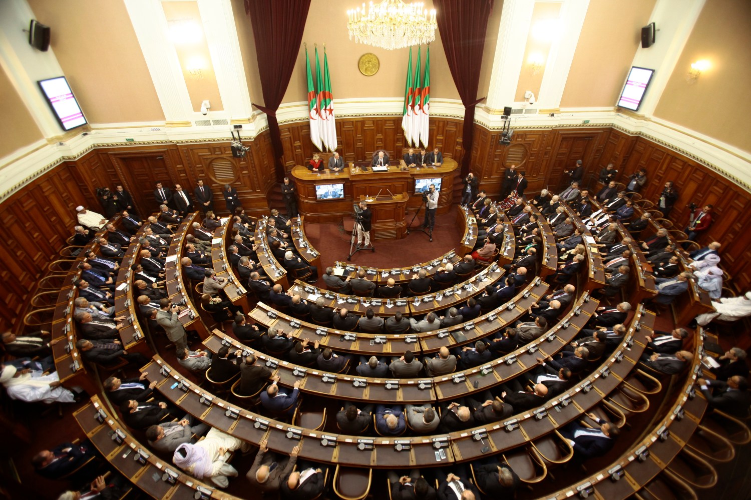 A general view of the upper parliament chamber is pictured in Algiers, Algeria February 2, 2016. Algerias parliament will vote on February 7, 2016 for the new constitution that could be President Abdelaziz Bouteflikas final farewell stage after consolidating power and removing the army from political sphere. Picture taken February 2, 2016. REUTERS/Ramzi Boudina - RTX25TC1