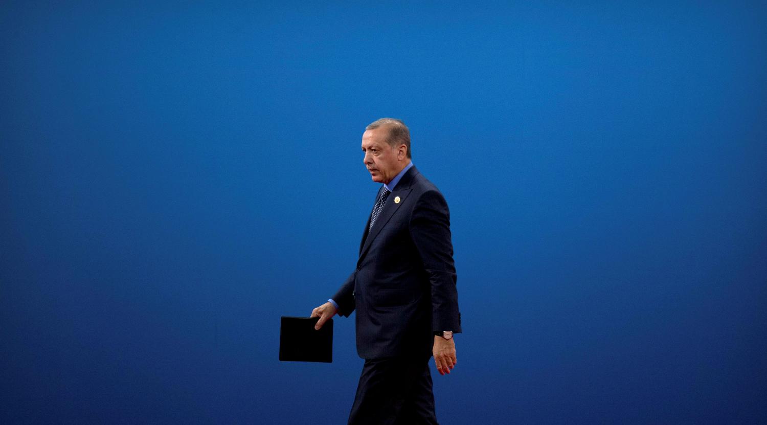 Turkey's President Tayyip Erdogan leaves the stage after speaking during the opening ceremony of the Belt and Road Forum at the China National Convention Center (CNCC) in Beijing, May 14, 2017. REUTERS/Mark Schiefelbein/Pool - RTX35Q7O