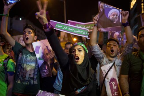 Supporters of Iran's President Hassan Rouhani take part in a campaign rally in Tehran, Iran, May 17, 2017. Picture taken May 17, 2017. TIMA via REUTERS ATTENTION EDITORS - THIS IMAGE WAS PROVIDED BY A THIRD PARTY. FOR EDITORIAL USE ONLY. - RTX36BEG