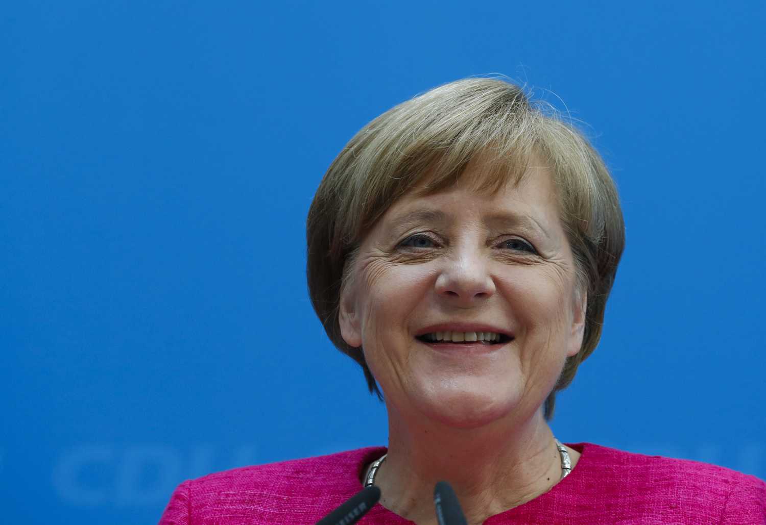 German Chancellor Angela Merkel during a press conference in Berlin, Germany, May 15, 2017. REUTERS/Fabrizio Bensch - RTX35WIH