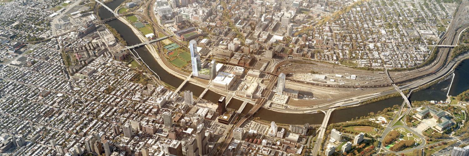 An aerial view of the Philadelphia innovation district [photo credit: SHoP Architects/West 8]