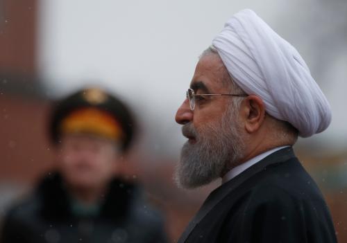 Iranian President Hassan Rouhani attends a wreath laying ceremony at the Tomb of the Unknown Soldier by the Kremlin walls in Moscow, Russia March 28, 2017. REUTERS/Maxim Shemetov - RTX330KR