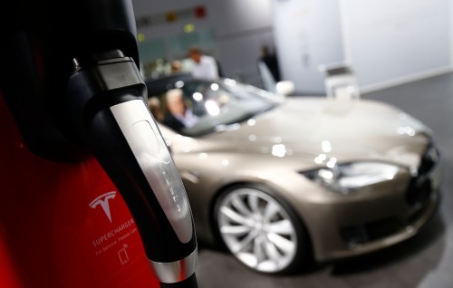 A Tesla Motors charging unit is seen during the media day at the Frankfurt Motor Show (IAA) in Frankfurt, Germany September 16, 2015. REUTERS/Kai Pfaffenbach
