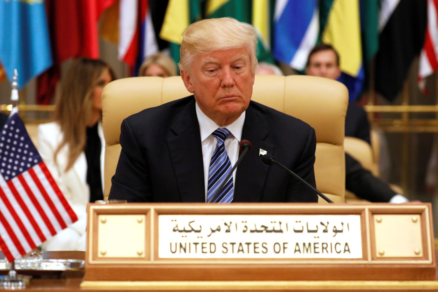 U.S. President Donald Trump takes his seat before his speech to the Arab Islamic American Summit in Riyadh, Saudi Arabia May 21, 2017. REUTERS/Jonathan Ernst