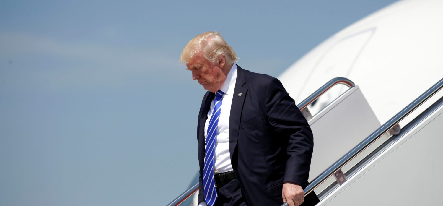 U.S. President Donald Trump steps from Air Force One upon his arrival at Joint Base Andrews in Maryland, U.S., May 17, 2017. REUTERS/Kevin Lamarque - RTX36A3C