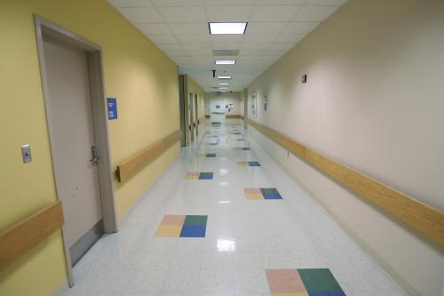 An empty hallway is pictured in a hospital in Philadelphia.