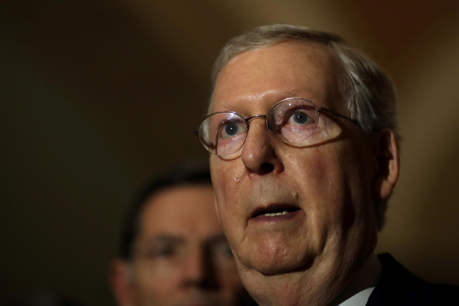 Senate Majority Leader Senator Mitch McConnell (R-KY) speaks during a new conference following party policy lunch meeting at the U.S. Capitol in Washington, U.S. May 2, 2017.