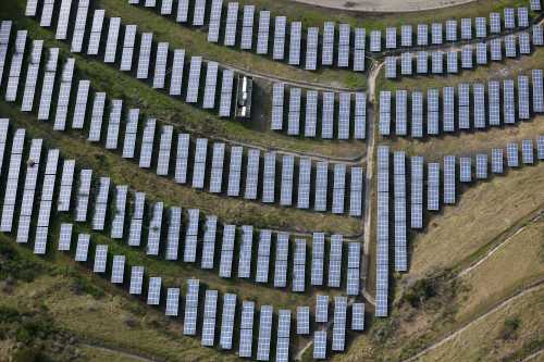 An array of solar panels are seen in Oakland, California, U.S. December 4, 2016. REUTERS/Lucy Nicholson - RTSUNG0