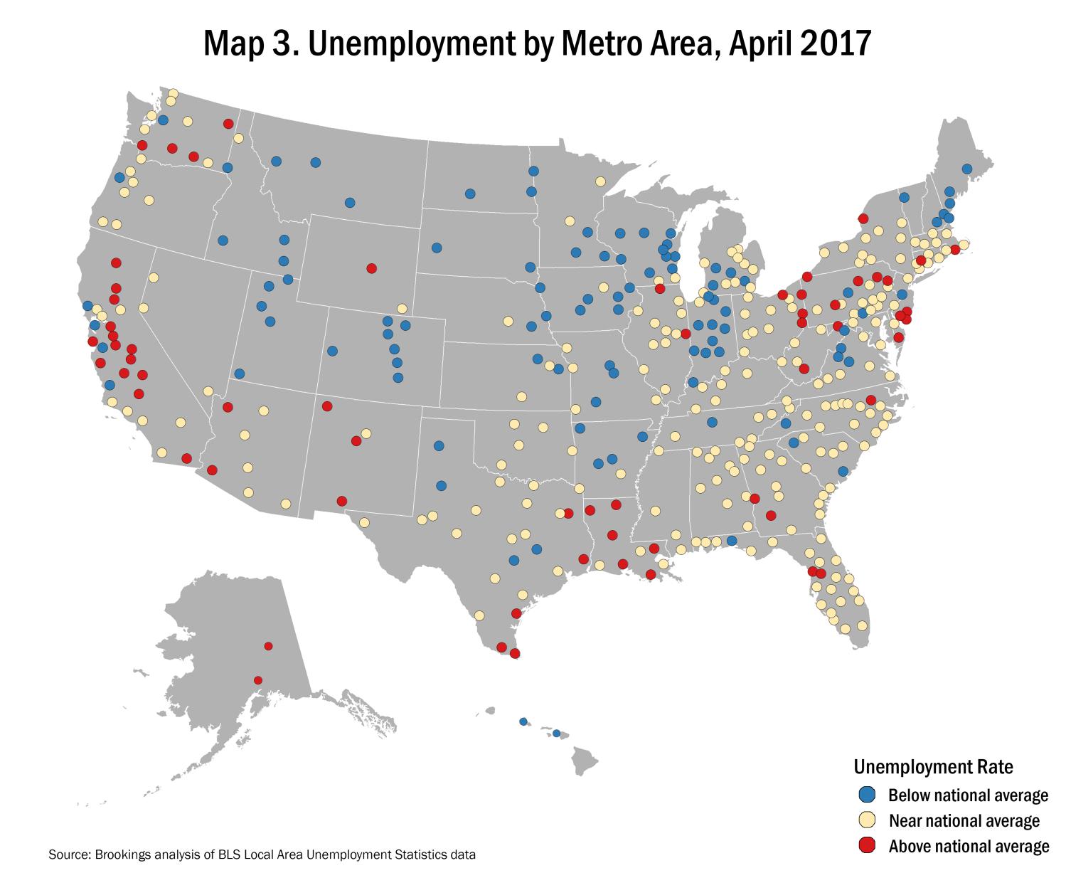 Map of unemployment by metro area, April 2017