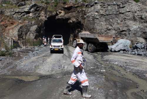 A mine worker is pictured at the Freda Rebecca gold mine in Bindura