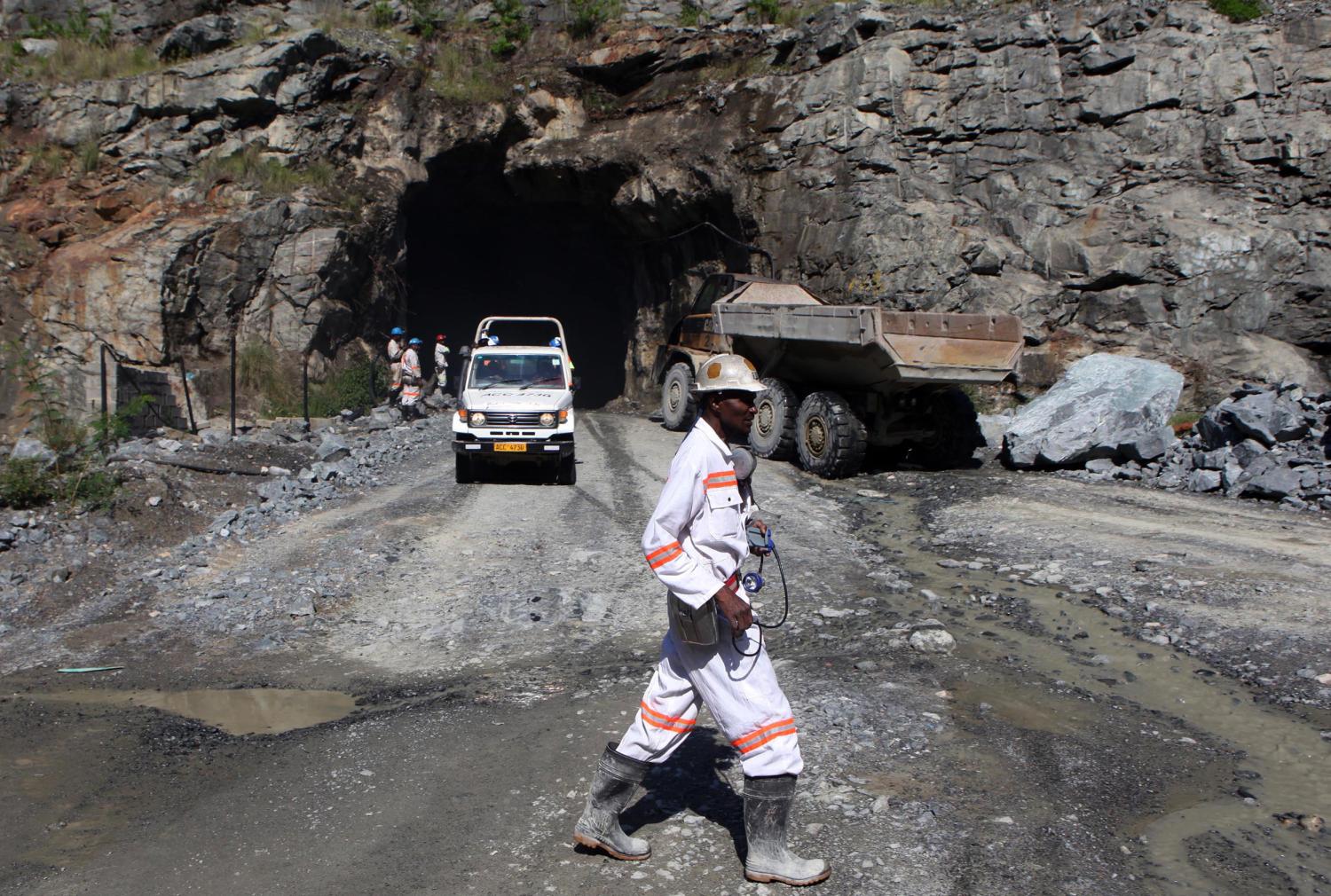 A mine worker is pictured at the Freda Rebecca gold mine in Bindura