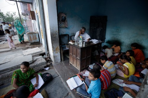 Children attend an afternoon lesson in Jaipur