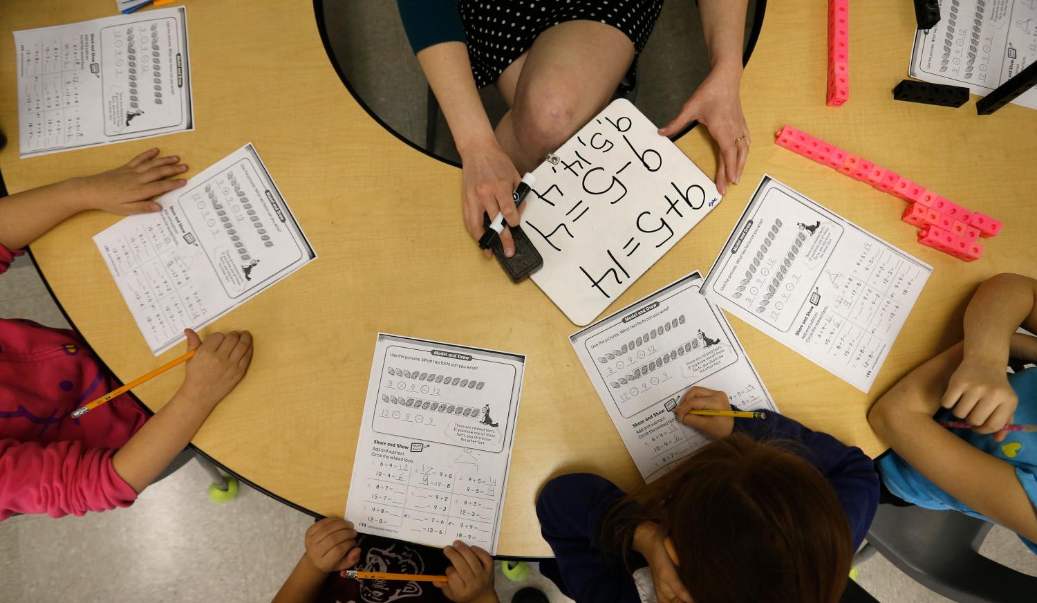 Teacher Jenna Rosenberg speaks to her first grade class at Walsh Elementary School in Chicago, Illinois