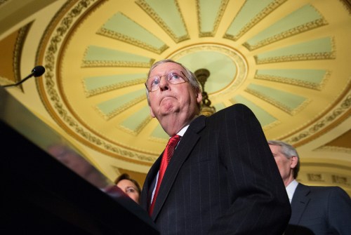 Senate Majority Leader Mitch McConnell (R-KY) speaks to the media