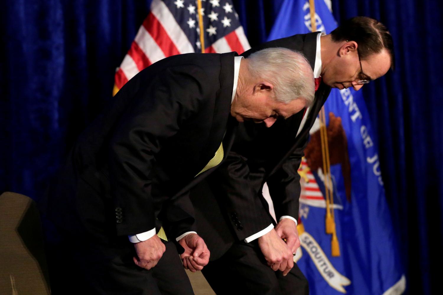 U.S. Attorney General Jeff Sessions (L) and Deputy Attorney General Rod Rosenstein