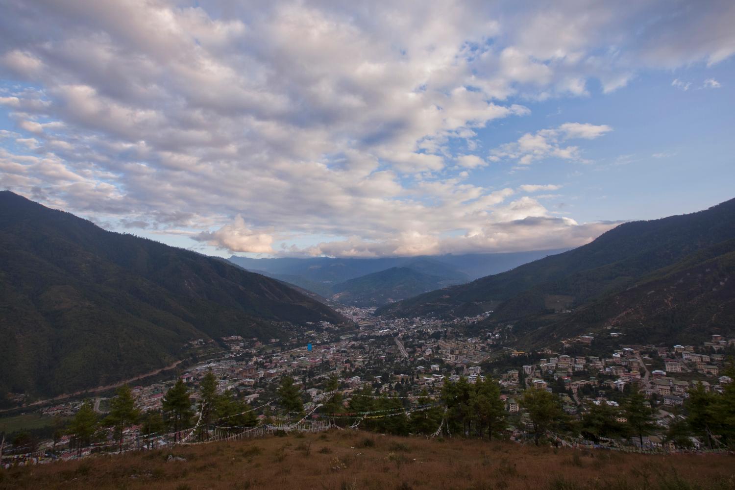 An aerial view of Bhutan's capital Thimphu is seen from a hilltop October 11, 2011. REUTERS/Adrees Latif (BHUTAN - Tags: CITYSPACE) - RTR2SIQT