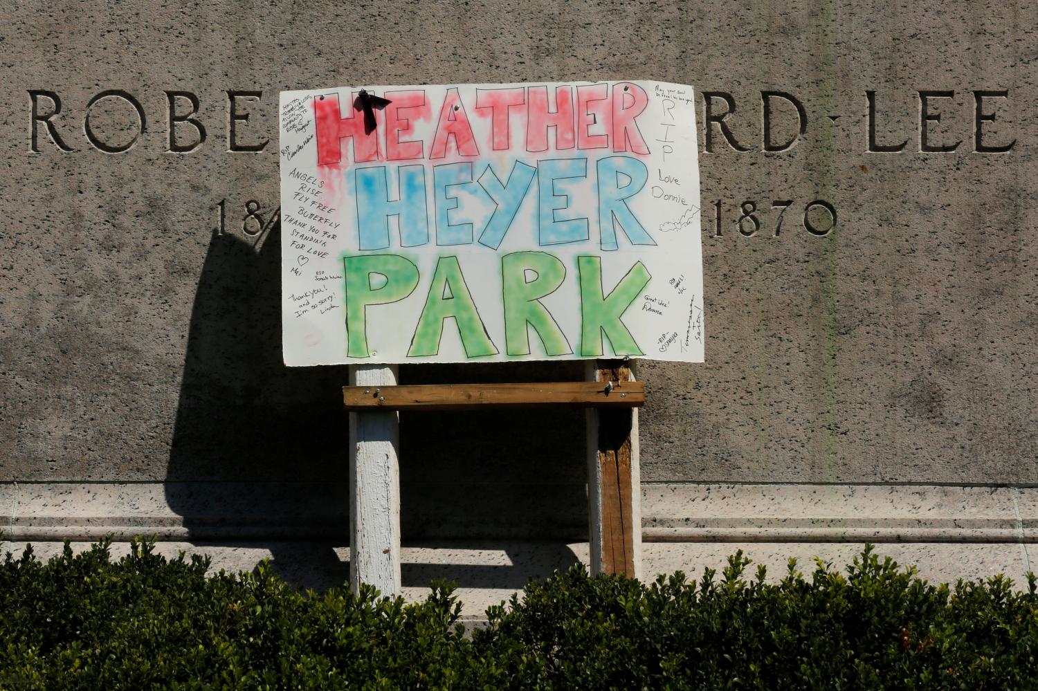 A sign honoring Heather Heyer in Charlottesville, VA