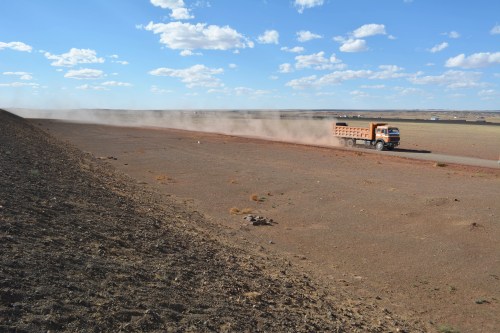 A truck transports coals to the Chinese border in Tsogttsetsii