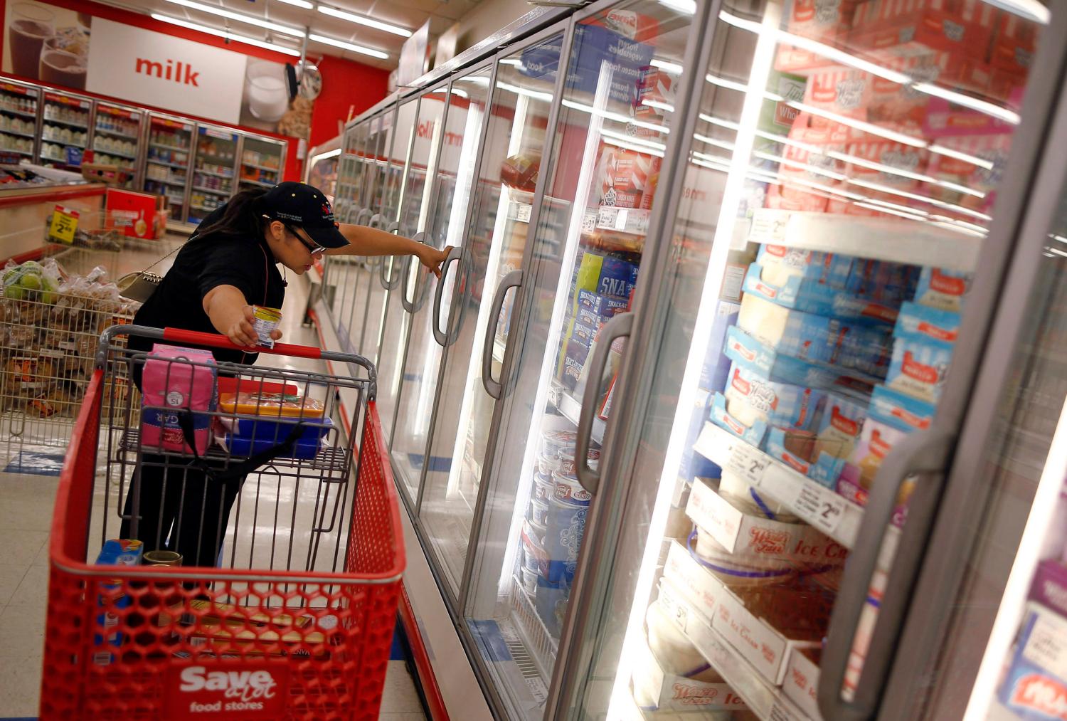 A woman shops for food