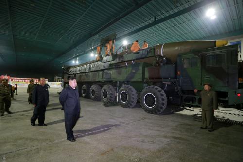 North Korean leader Kim Jong Un inspects the intercontinental ballistic missile Hwasong-14 in this undated photo released by North Korea's Korean Central News Agency (KCNA) in Pyongyang July 5, 2017. KCNA/via REUTERS ATTENTION EDITORS - THIS IMAGE WAS PROVIDED BY A THIRD PARTY. REUTERS IS UNABLE TO INDEPENDENTLY VERIFY THIS IMAGE. NO THIRD PARTY SALES. SOUTH KOREA OUT.