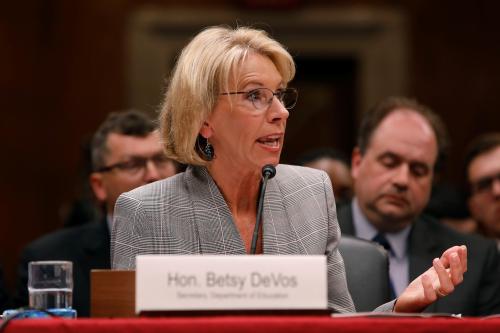 U.S. Education Secretary Betsy DeVos testifies before the Labor, Health and Human Services, Education, and Related Agencies subcommittee of the Senate Appropriations Committee on Capitol Hill in Washington, D.C. June 6, 2017. REUTERS/Aaron P. Bernstein - RTX39AXI