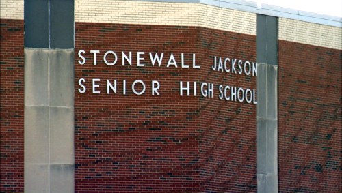 Stonewall Jackson High School is pictured in this still image from video, in Manassas