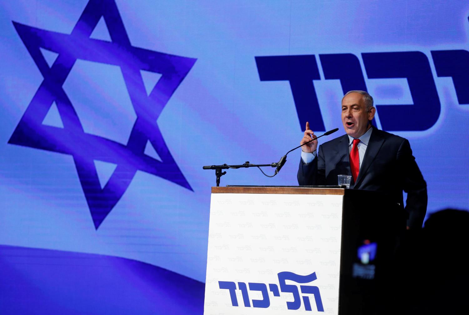 Israeli Prime minister Benjamin Netanyahu speaks during an event by his Likud Party in Tel Aviv, Israel August 9, 2017. REUTERS/Amir Cohen - RTS1B3HS