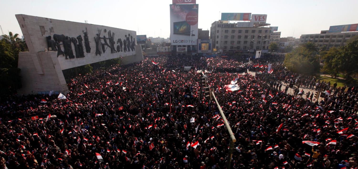 Supporters of Iraqi Shi'ite cleric Moqtada al-Sadr shout slogans during a protest demanding an overhaul of the elections supervision commission ahead of provincial elections due in September, in Baghdad,Iraq February 11, 2017. REUTERS/Alaa Al-Marjani TPX IMAGES OF THE DAY - RTSY58N