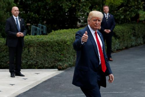 U.S. President Donald Trump departs from the White House to travel to New York, in Washington, U.S. August 14, 2017. REUTERS/Jonathan Ernst - RTS1BT5X