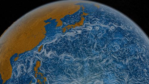 A still image showing the Kuroshio Current around the coast of south east Asia, Japan and China taken from Perpetual Ocean, a visualization of some of the world's surface ocean currents from June 2005 through December 2007, supplied in this handout photo by NASA March 27, 2012. The visualization was produced using NASA/JPL's computational model called Estimating the Circulation and Climate of the Ocean, Phase II or ECC02, a high resolution model of the global ocean and sea-ice. REUTERS/NASA/Handout (UNITED STATES - Tags: SCIENCE TECHNOLOGY ENVIRONMENT) FOR EDITORIAL USE ONLY. NOT FOR SALE FOR MARKETING OR ADVERTISING CAMPAIGNS. THIS IMAGE HAS BEEN SUPPLIED BY A THIRD PARTY. IT IS DISTRIBUTED, EXACTLY AS RECEIVED BY REUTERS, AS A SERVICE TO CLIENTS - GM1E83S0SNG01