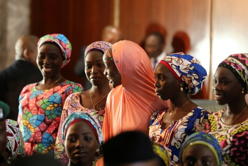Some of the 21 Chibok schoolgirls released by Boko Haram look on during their visit to meet President Muhammadu Buhari In Abuja, Nigeria October 19, 2016 REUTERS/Afolabi Sotunde - S1BEUHWXBXAA