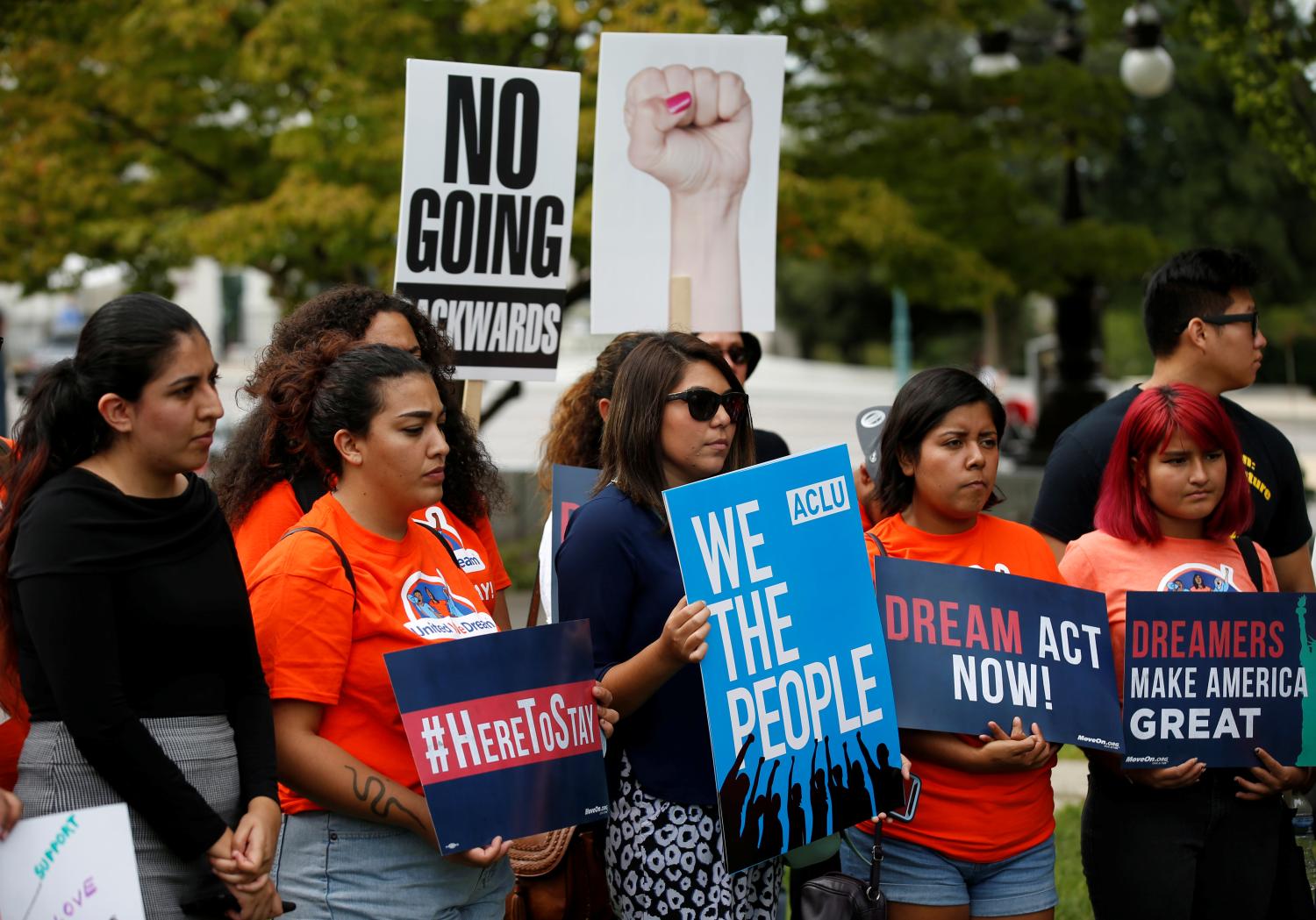 Immigration activists and DACA recipients take part in a rally about the importance of passing a clean DREAM Act before delivering a million signatures to Congress on Capitol Hill in Washington