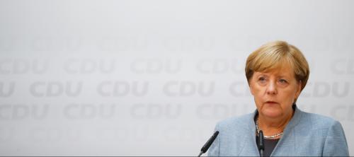 Christian Democratic Union CDU party leader and German Chancellor Angela Merkel addresses a news conference at the CDU party headquarters, a day after the general election (Bundestagswahl) in Berlin, Germany September 25, 2017. REUTERS/Kai Pfaffenbach - RC18EF193060