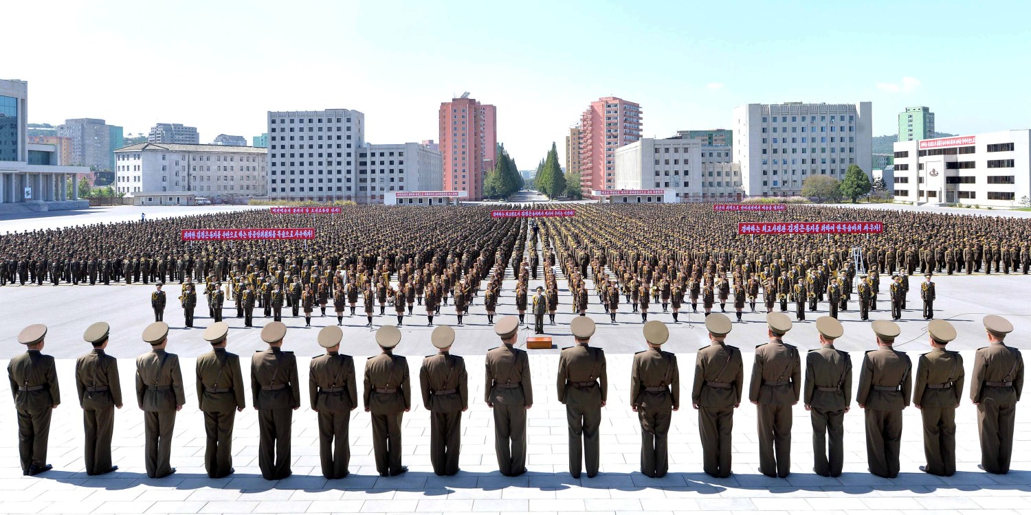 Members of the People's Security Council take part an anti-U.S. rally, in this September 23, 2017 photo released by North Korea's Korean Central News Agency (KCNA) in Pyongyang. KCNA via REUTERS ATTENTION EDITORS - THIS PICTURE WAS PROVIDED BY A THIRD PARTY. REUTERS IS UNABLE TO INDEPENDENTLY VERIFY THIS IMAGE. NO THIRD PARTY SALES. SOUTH KOREA OUT. - RC17C237CE60