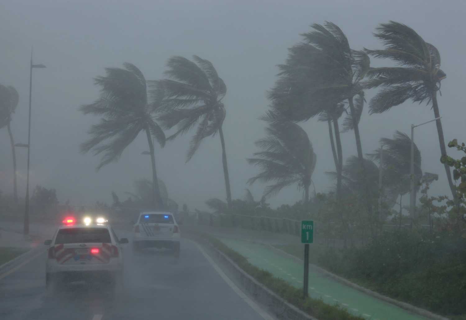 Police patrol the area as Hurricane Irma slams across islands in the northern Caribbean in San Juan, Puerto Rico September 6, 2017.