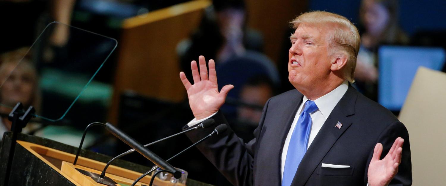 U.S. President Donald Trump addresses the 72nd United Nations General Assembly at U.N. headquarters in New York, U.S., September 19, 2017. REUTERS/Eduardo Munoz TPX IMAGES OF THE DAY - RC15FE4DBE80