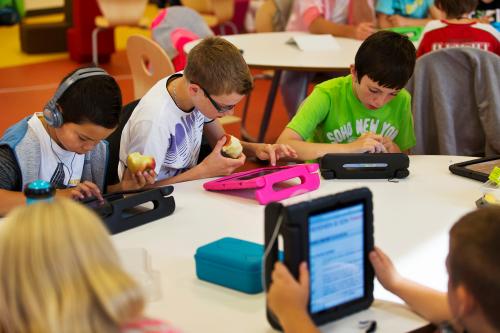 Students practise on their iPads at the Steve Jobs school in Sneek