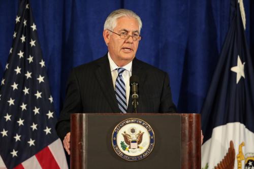 U.S. Secretary of State Rex Tillerson holds a press briefing during the United Nations 72nd General Assembly in Manhattan, New York, U.S., September 20, 2017. REUTERS/Amr Alfiky - RC17480EF3C0